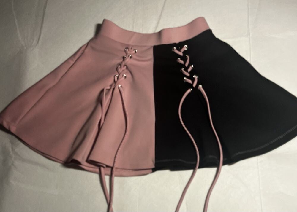 Hot Topic Womens S M Pink Black Colorblock Lace Up Skater Mini Skirt Goth